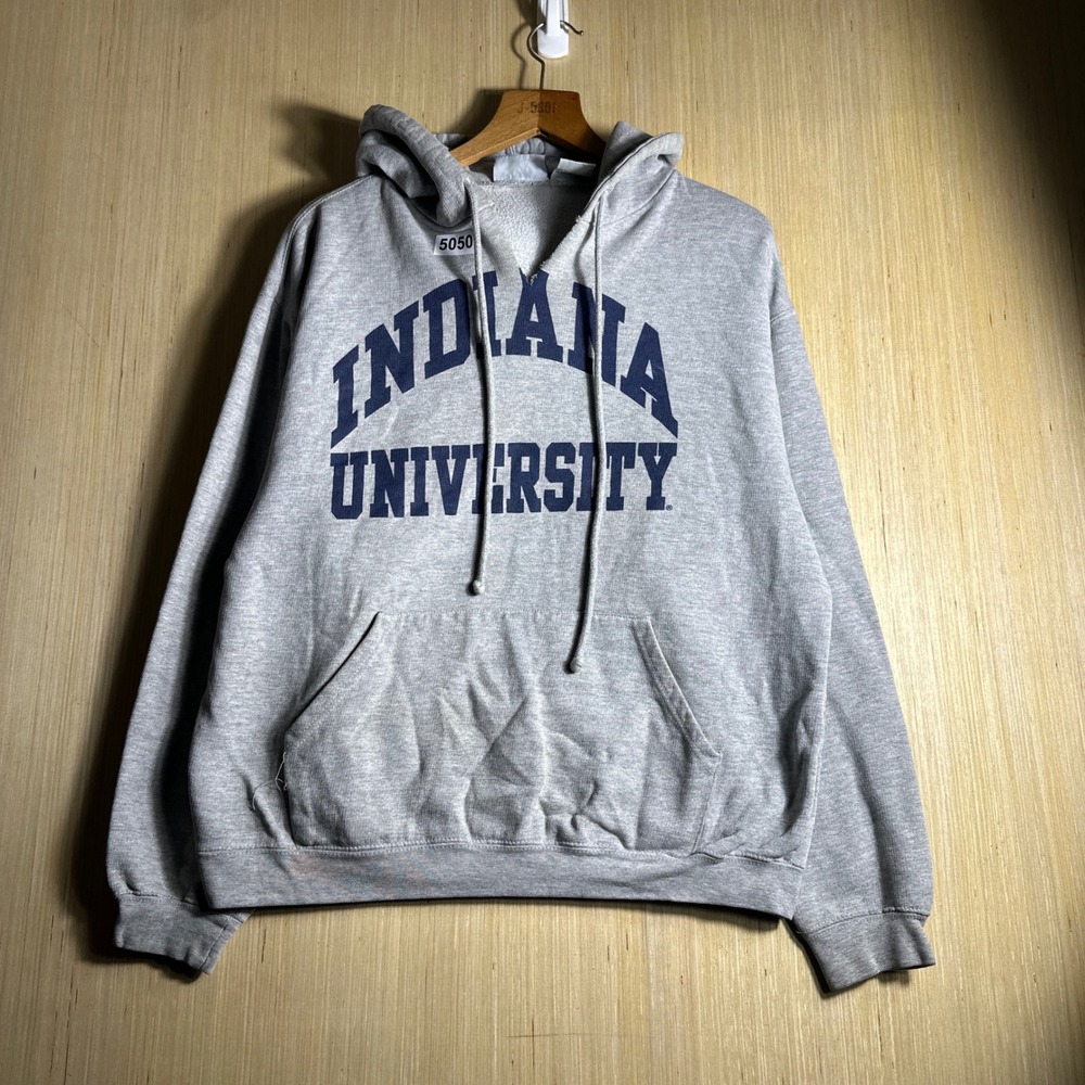 Vintage Indiana University Hoodie Mens Large Gray Long Sleeve Hoosiers NCAA Y2K